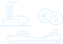 factory, ship, and currency icon